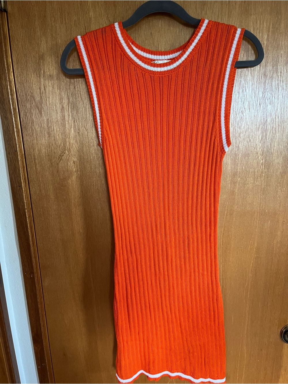 Sleeveless Ribbed Knit Dress in Orange
